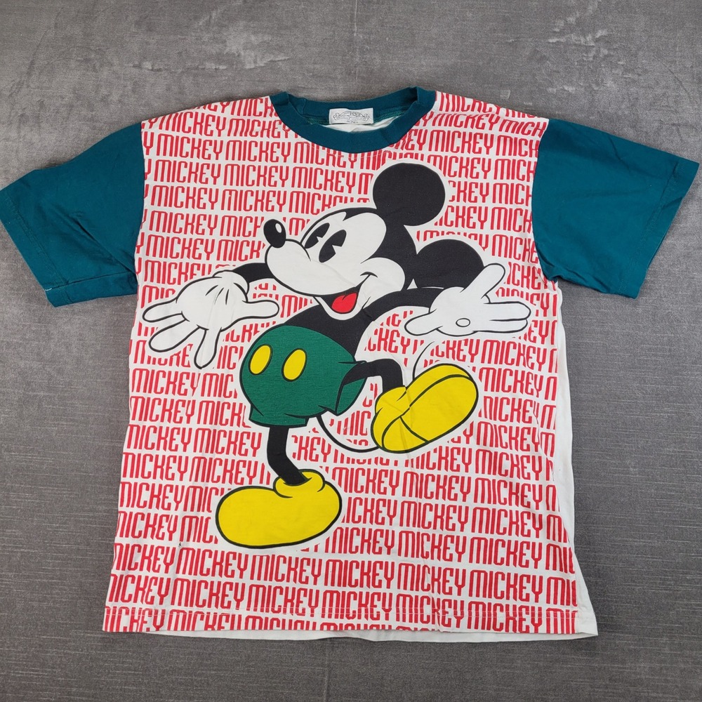 Pierre Royce Paris Mickey Mouse‎ All Over Print T Shirt Women L AOP
